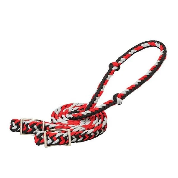 Weaver Braided Nylon Barrel Reins - Black/Red/Grey 1 Weaver Braided Nylon Barrel Reins - Black/Red/Grey