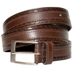 Keldon Embossed Edge Centre Stitch Leather Belt - Brown