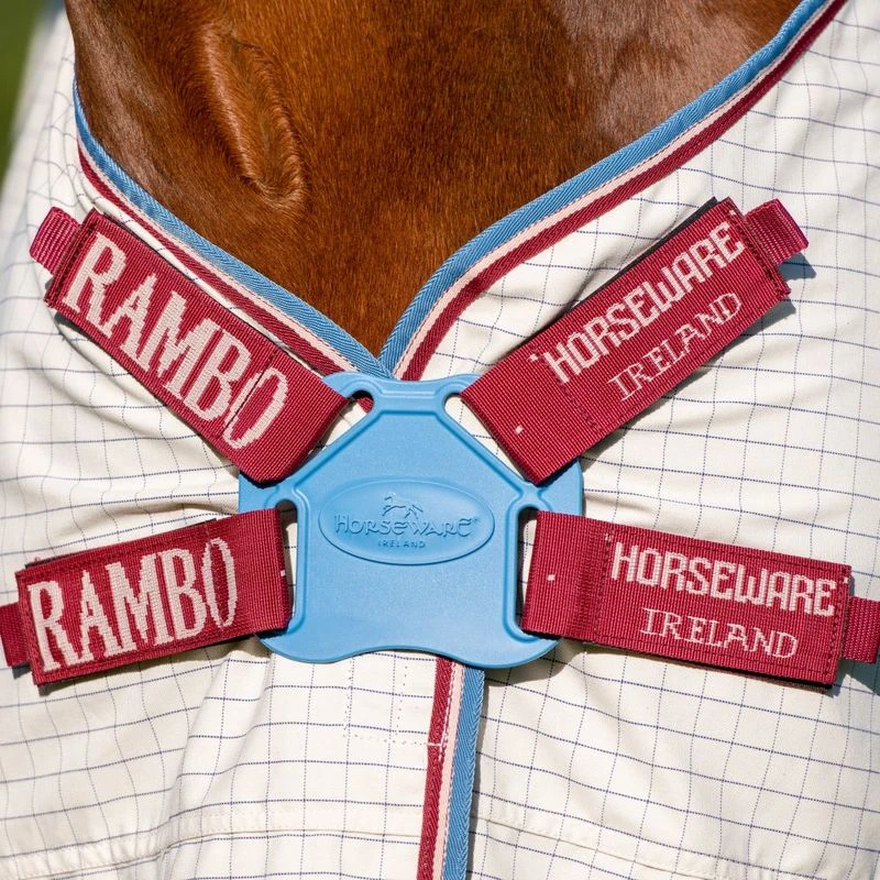 Rambo Optimo Supreme Summer Sheet With Disc Front Closure - Navy Check/Cherry, Peach & Blue 2 Rambo Optimo Supreme Summer Sheet With Disc Front Closure - Navy Check/Cherry, Peach & Blue - Image 2