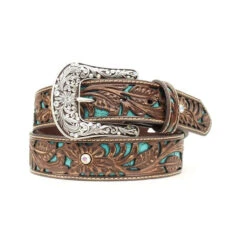 Ariat Women'sTooled Leather Belt With Turquoise Inlay