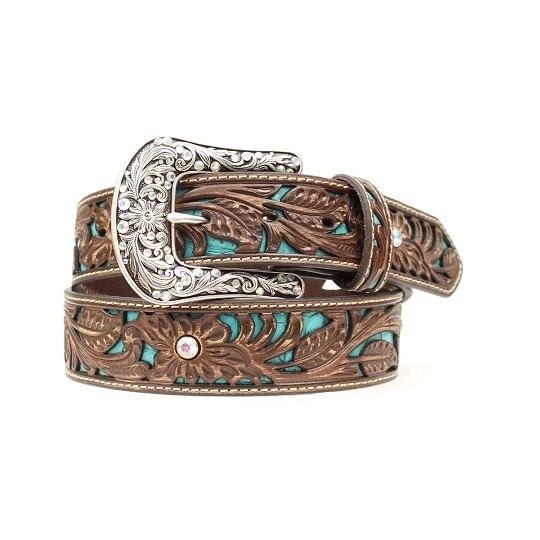 Ariat Women'sTooled Leather Belt With Turquoise Inlay 1 Ariat Women'sTooled Leather Belt With Turquoise Inlay
