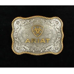 Ariat Men's Logo Scalloped Rope Edge Belt Buckle - Silver/Gold