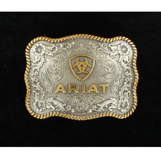 Ariat Men's Logo Scalloped Rope Edge Belt Buckle - Silver/Gold 1 Ariat Men's Logo Scalloped Rope Edge Belt Buckle - Silver/Gold