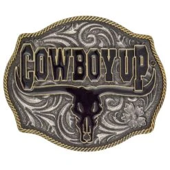 Montana Silversmiths Cowboy Up Says The Bull Two-Tone Attitude Buckle (A354)