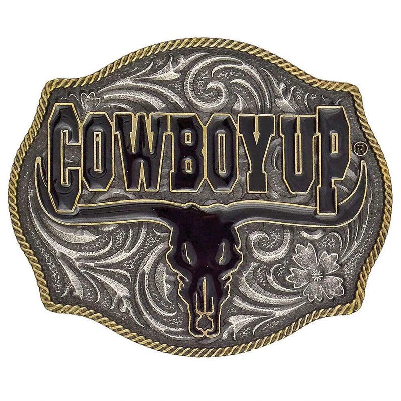 Montana Silversmiths Cowboy Up Says The Bull Two-Tone Attitude Buckle (A354) 1 Montana Silversmiths Cowboy Up Says The Bull Two-Tone Attitude Buckle (A354)
