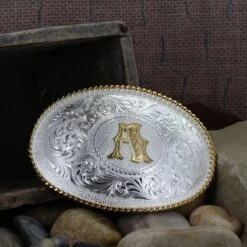 Montana Silversmiths Initial A Silver Engraved Gold Trim Western Belt Buckle (700A) 5 Montana Silversmiths Initial A Silver Engraved Gold Trim Western Belt Buckle (700A) -Birkenstock Store 496977 800 auto