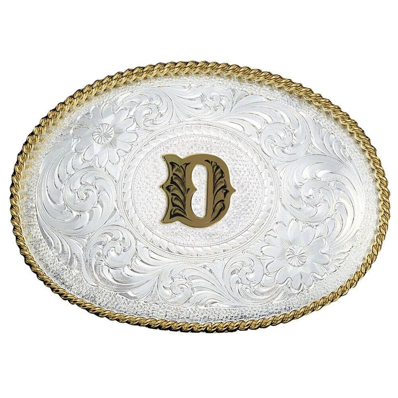 Montana Silversmiths Initial D Silver Engraved Gold Trim Western Belt Buckle (700D) 1 Montana Silversmiths Initial D Silver Engraved Gold Trim Western Belt Buckle (700D)