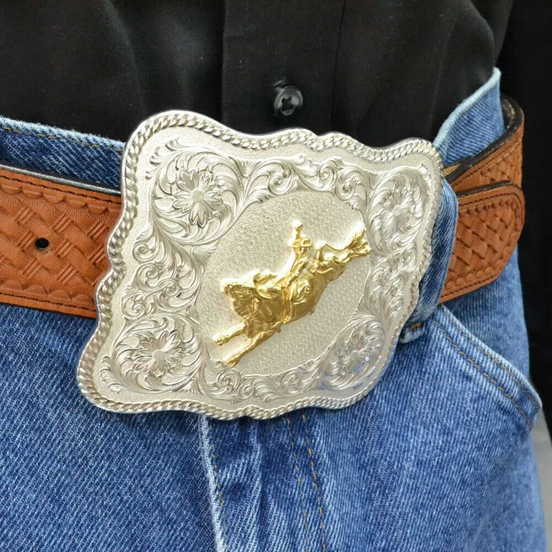 Montana Silversmiths Scalloped Silver Western Belt Buckle With Bull Rider (61669-528) 2 Montana Silversmiths Scalloped Silver Western Belt Buckle With Bull Rider (61669-528) - Image 2