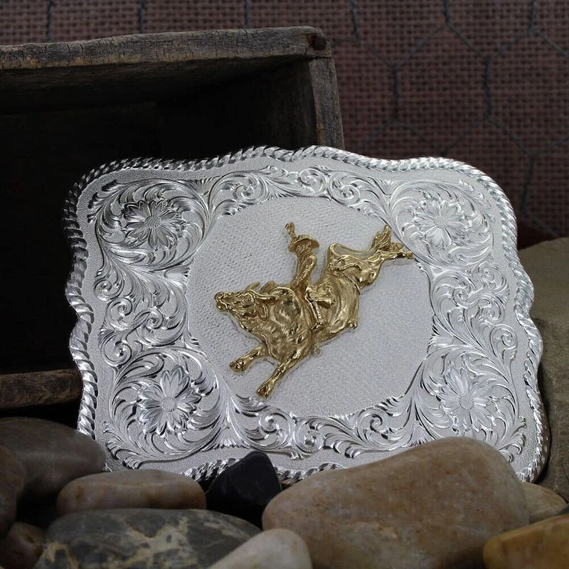 Montana Silversmiths Scalloped Silver Western Belt Buckle With Bull Rider (61669-528) 3 Montana Silversmiths Scalloped Silver Western Belt Buckle With Bull Rider (61669-528) - Image 3